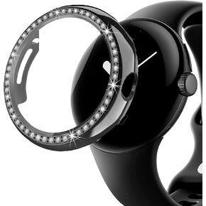 Compatible for Google Pixel Watch 2 Bling Case, Bling Protective Bumper Case Crystal Diamond with Built-in Screen Protector Compatible for Google Pixel Watch/Pixel Watch 2 (Black)