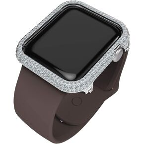 Luxury Full Bling Rhinestone Crystal Diamond Handwork Inlaid Metal Alloy Bezel Frame Case Cover Compatible Apple Watch Series 4 5 6 SE Gift for Men Women (Silver, 44mm)