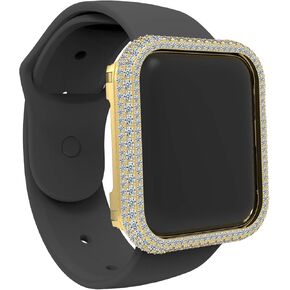 Luxury Full Bling Rhinestone Crystal Diamond Handwork Inlaid Metal Alloy Bezel Frame Case Cover Compatible Apple Watch Series 4 5 6 SE Gift for Men Women (Silver, 44mm)