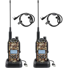Retevis EZTalk 2 GMRS راديو ثنائي الاتجاه، جهاز اتصال لاسلكي للبالغين مع سماعات الرأس، IP67 جهاز اتصال لاسلكي مقاوم للماء، 2200 مللي أمبير، همس، ​​NOAA، راديو صيد طويل المدى، راديو ثنائي الاتجاه للصيد قطعتين