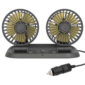 12V Portable Dual Head Cigarette Lighter Car Fan, 2-Speeds 360°Rotation Vehicle Cooling Fan for Car Dashboard SUV RV Truck in Kuwait