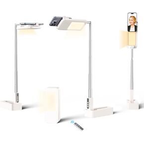 Phone Stand for Recording Overhead - Phone Holder for Desk 360° Rotation, Overhead Phone Mount Remote Control Foldable 5 Brightness 3 Color Rechargeable for Tiktok Youtube Filming Live Streaming