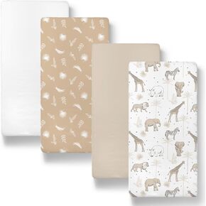 The Peanutshell Organic Bassinet Sheets for Boys or Girls, 100% Jersey Cotton, Universal Fit for Oval, Rectangle, Hourglass Crib Mattresses, Safari Nursery Decor, Elephant, Giraffe, Lion, Zebra