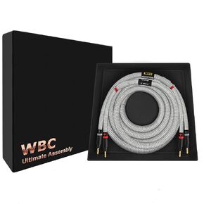WORLDS BEST CABLES 6 Foot ULTIMATE - 9 AWG - Ultra-Pure OFC - Premium Audiophile HiFi Single Speaker Cable for Center Channel with Eminence Gold Banana Plugs & Silver Tweed Jacket