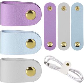 6Pcs Cord Organizer Travel Leather Cable Organizer Reusable Cable Straps Leather Cable Ties Phone Charging Cord Power Cord Headphone PU Leather Organizer USB Multipurpose Cord Holder with Snap Closure