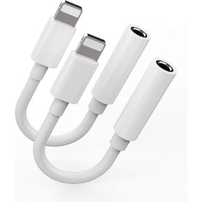 2Pack,Headphone Adapter Dongle to 3.5 mm Jack Earphone Audio Aux Connector for iPhone 12/11/XS/X/8/7/pro/xr/SE/MAX/PLUS Support All iOS Lightning Compatible with iPad Car Music Accessories Headset