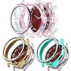 3 Packs for Galaxy Watch 7 Ultra Case, Bling Frame Protective Case Compatible for Samsung Galaxy Watch 7 Ultra (3 Packs, Black/Clear/Sliver)