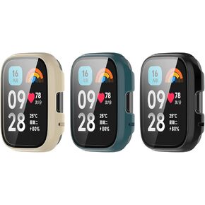 Protective Case Compatible with Redmi Watch 3 Active/Redmi Watch 3 Lite Case Cover, Hard PC Temper Glass Bumper Shell Ultra-Thin Full Cover for Redmi Watch 3 Lite Screen Protector (3*Black)