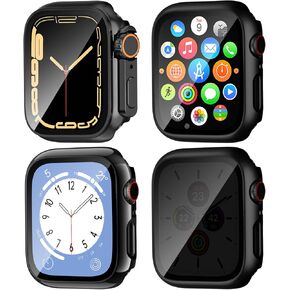 4 Pack Hard PC Case Compatible for Apple Watch Series 4/5/6/SE 40mm with HD Tempered Glass Screen Protector, Full Protective Ultra-Thin Cover, Bumper Set for iWatch 40mm Accessories, Black.