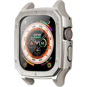 Compatible with Apple Watch Ultra 2/1 49mm Case with Screen Protector, Ultra-Thin PC Tempered Glass All-Around Rugged Protective Cover for iWatch Ultra 2/1 (Light Gold)