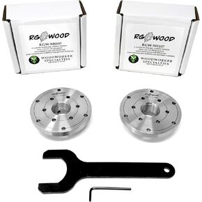 HD Steel Faceplate Set for Woodlathes - Includes 2 identical 4" faceplates with set screws for reverse turning (for 1-1/4" x 8tpi Spindles), PLUS a spanner wrench for easy application and removal.