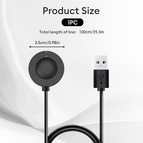 Smart Watch Magnetic Charger for Michael Kors Gen 6/Gen 5E/Gen 5/Gen 4, Fossil Gen 6/Gen 5/Gen 4/Sport, Accessories Charger Cable Built-in Overcurrent Protection 3.3ft 2Pin [Black] in Kuwait