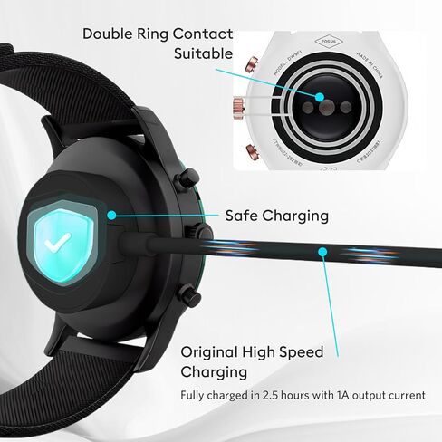 Smart Watch Magnetic Charger for Michael Kors Gen 6/Gen 5E/Gen 5/Gen 4, Fossil Gen 6/Gen 5/Gen 4/Sport, Accessories Charger Cable Built-in Overcurrent Protection 3.3ft 2Pin [Black] in Kuwait