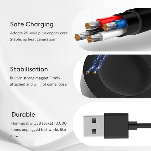 Smart Watch Magnetic Charger for Michael Kors Gen 6/Gen 5E/Gen 5/Gen 4, Fossil Gen 6/Gen 5/Gen 4/Sport, Accessories Charger Cable Built-in Overcurrent Protection 3.3ft 2Pin [Black] in Kuwait