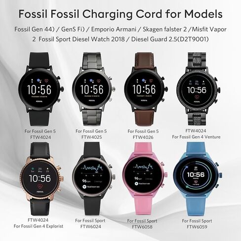 Smart Watch Magnetic Charger for Michael Kors Gen 6/Gen 5E/Gen 5/Gen 4, Fossil Gen 6/Gen 5/Gen 4/Sport, Accessories Charger Cable Built-in Overcurrent Protection 3.3ft 2Pin [Black] in Kuwait