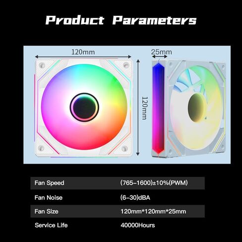 Prism 6PRO ARGB Reverse White Computer Case Fan,Infinite Mirror Light Effect Design Cooling Fan, 120mm CPU Fan PWM 1600RPM 61.5CFM 2MMH20 HDB Bearing for PC Chassis&CPU Cooler&Desktop Case in Saudi Arabia