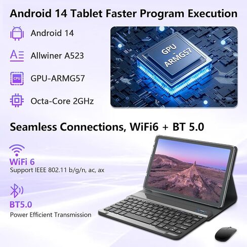 أحدث جهاز لوحي Android 14 لعام 2024، معالج ثماني النواة + 64 جيجابايت + 8 جيجابايت/512 جيجابايت قابل للتوسيع، جهاز لوحي 10 بوصة WiFi 6 +BT 5.0، أجهزة لوحية بكاميرا عالية الدقة بدقة 18 ميجابكسل مع بطارية 7000 مللي أمبير في الساعة، جهاز لوحي 2 في 1 مع حافظة in Saudi Arabia