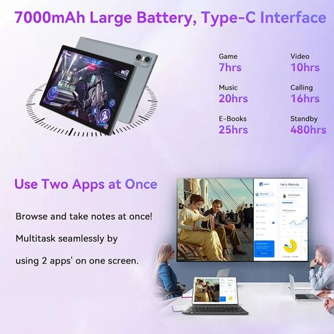 أحدث جهاز لوحي Android 14 لعام 2024، معالج ثماني النواة + 64 جيجابايت + 8 جيجابايت/512 جيجابايت قابل للتوسيع، جهاز لوحي 10 بوصة WiFi 6 +BT 5.0، أجهزة لوحية بكاميرا عالية الدقة بدقة 18 ميجابكسل مع بطارية 7000 مللي أمبير في الساعة، جهاز لوحي 2 في 1 مع حافظة in Saudi Arabia