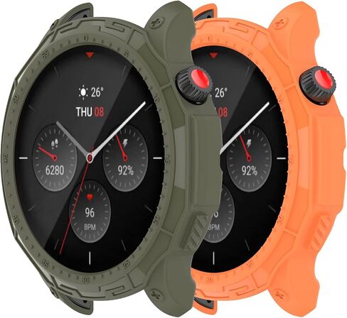 Protective Case Compatible for Amazfit GTR 4 Case Cover Bumper Shell TPU Anti-Scratch Frame for Amazfit GTR 4 GTR4 Smart Watch Accessories Coverage Protector (Green/Orange) in Saudi Arabia
