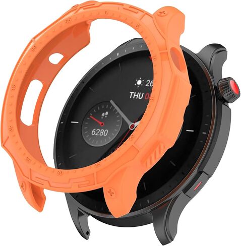 Protective Case Compatible for Amazfit GTR 4 Case Cover Bumper Shell TPU Anti-Scratch Frame for Amazfit GTR 4 GTR4 Smart Watch Accessories Coverage Protector (Green/Orange) in Saudi Arabia