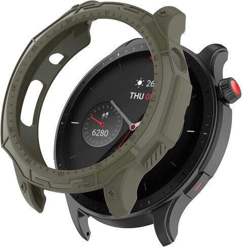 Protective Case Compatible for Amazfit GTR 4 Case Cover Bumper Shell TPU Anti-Scratch Frame for Amazfit GTR 4 GTR4 Smart Watch Accessories Coverage Protector (Green/Orange) in Saudi Arabia
