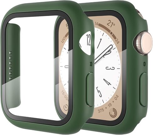 ArmorSuit 2 Pack Case Designed for Apple Watch Series 8 / Series 7 (45mm) Slim Case w/Built-in Tempered Glass Screen Protector - Green in Saudi Arabia
