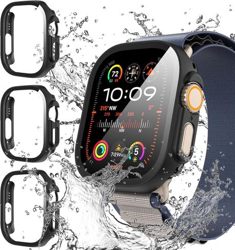 Suoman Waterproof Case for Apple Watch Series 44mm, 3-Pack 360° All-Round Protector Hard PC Tempered Glass Screen Protector for iWatch Series 6 5 4 44mm (Black Black Black) in Saudi Arabia