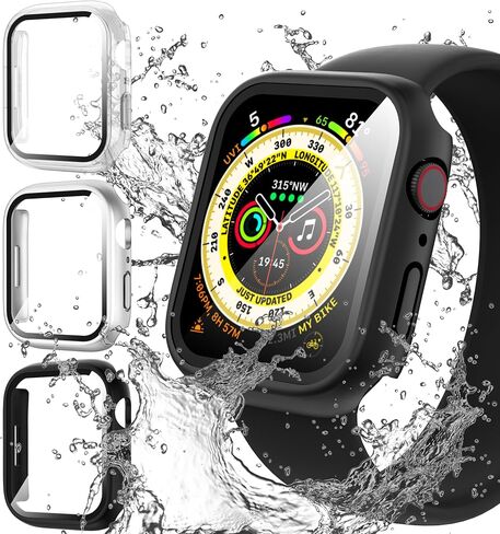 Suoman 3 عبوات لساعة Apple Watch Series 6 5 4 44 مم مقاومة للماء، واقي شاشة من الزجاج المقوى الصلب للحماية الشاملة 360 درجة لساعة iWatch Series 6 5 4 44 مم (أسود أسود أسود) in Saudi Arabia