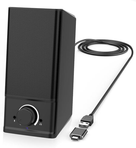 LENRUE A4 Vertial Computer Speaker for Desktop,Laptop,Tablet Computer, PC Speakers with 5W Basic Sound, One USB for Both Power and Audio,Plug and Play (Natural-Black) in Saudi Arabia