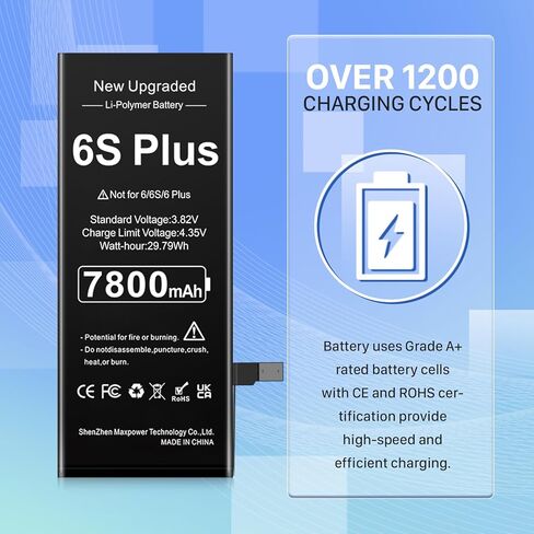 بطارية لهاتف iPhone 6S Plus، بطارية ليثيوم بوليمر مطورة بقدرة 7800 مللي أمبير في الساعة فائقة السعة بديلة لهاتف iPhone 6S Plus موديل A1634 A1687 A1699 مع مجموعة أدوات الإصلاح in Kuwait