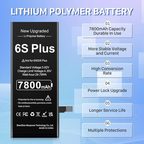 بطارية لهاتف iPhone 6S Plus، بطارية ليثيوم بوليمر مطورة بقدرة 7800 مللي أمبير في الساعة فائقة السعة بديلة لهاتف iPhone 6S Plus موديل A1634 A1687 A1699 مع مجموعة أدوات الإصلاح in Kuwait