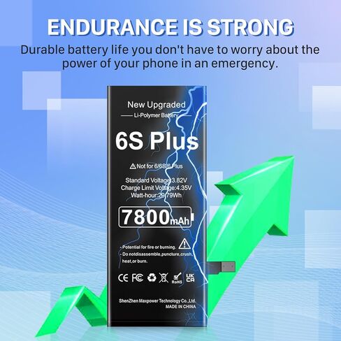 بطارية لهاتف iPhone 6S Plus، بطارية ليثيوم بوليمر مطورة بقدرة 7800 مللي أمبير في الساعة فائقة السعة بديلة لهاتف iPhone 6S Plus موديل A1634 A1687 A1699 مع مجموعة أدوات الإصلاح in Kuwait