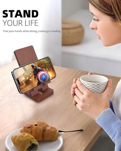 حامل هاتف محمول خشبي، حامل هاتف للمكتب، حامل شاشة الكمبيوتر اللوحي لجهاز iPad، متوافق مع جميع الهواتف المحمولة، ملحقات مكتب المكتب الخشبية in Kuwait