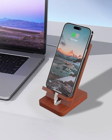 حامل هاتف محمول خشبي، حامل هاتف للمكتب، حامل شاشة الكمبيوتر اللوحي لجهاز iPad، متوافق مع جميع الهواتف المحمولة، ملحقات مكتب المكتب الخشبية in Kuwait
