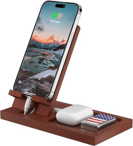حامل هاتف محمول خشبي، حامل هاتف للمكتب، حامل شاشة الكمبيوتر اللوحي لجهاز iPad، متوافق مع جميع الهواتف المحمولة، ملحقات مكتب المكتب الخشبية in Kuwait