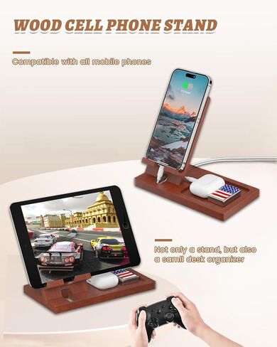 حامل هاتف محمول خشبي، حامل هاتف للمكتب، حامل شاشة الكمبيوتر اللوحي لجهاز iPad، متوافق مع جميع الهواتف المحمولة، ملحقات مكتب المكتب الخشبية in Kuwait