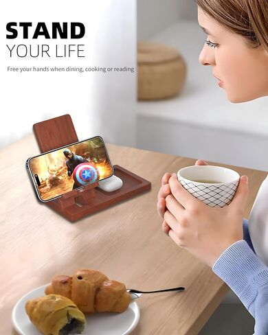 حامل هاتف محمول خشبي، حامل هاتف للمكتب، حامل شاشة الكمبيوتر اللوحي لجهاز iPad، متوافق مع جميع الهواتف المحمولة، ملحقات مكتب المكتب الخشبية in Kuwait