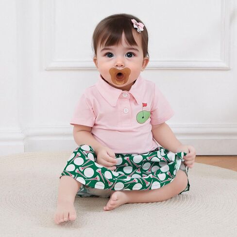 Toddler Girl Golf Outfit Short Sleeve Hole in One Polo Shirt and Golf Print Mini Skirt Set 6 12 18 24M 2 3 4T in Kuwait