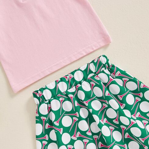 Toddler Girl Golf Outfit Short Sleeve Hole in One Polo Shirt and Golf Print Mini Skirt Set 6 12 18 24M 2 3 4T in Kuwait