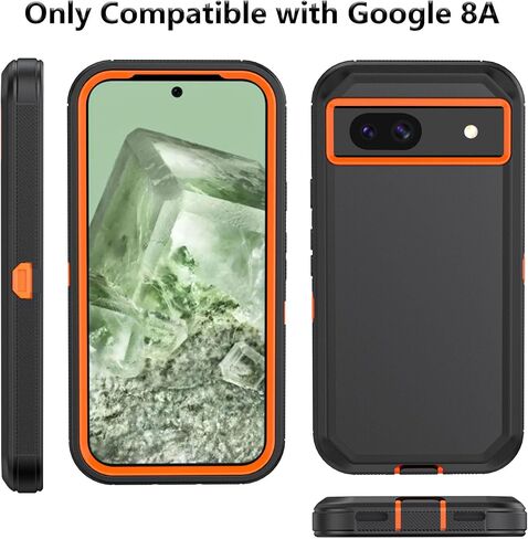 حافظة هاتف لهاتف Google Pixel 8A 2024، غطاء حماية مدرع مقاوم للصدمات شديد التحمل مع مشبك حزام لجراب هاتف Google 8A 2024 (أسود) in Kuwait