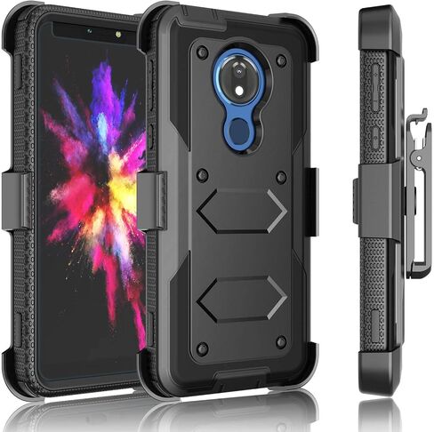 Tekcoo Holster Clip Case for Moto G7 Power/Motorola Moto G7 Supra / E5 Plus / E5 Supra, [Tshell] Shock Absorbing [Built-in Screen] Secure Swivel Locking Belt Full Body Carrying Cover [Black] in Saudi Arabia