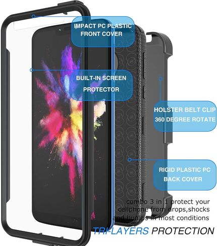 Tekcoo Holster Clip Case for Moto G7 Power/Motorola Moto G7 Supra / E5 Plus / E5 Supra, [Tshell] Shock Absorbing [Built-in Screen] Secure Swivel Locking Belt Full Body Carrying Cover [Black] in Saudi Arabia