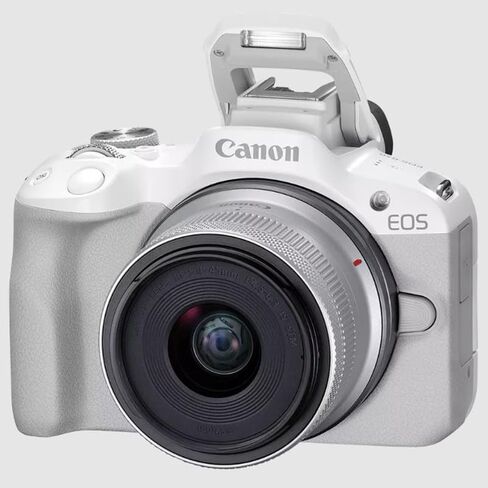 Canon EOS R50 Mirrorless Camera (White) with RF-S 18-45mm F4.5-6.3 is STM Lens 5812C012 Bundle with Deco Gear Photography Bag + 2 x Battery + 2 x 64GB Memory Cards + Accessories Kit in Kuwait