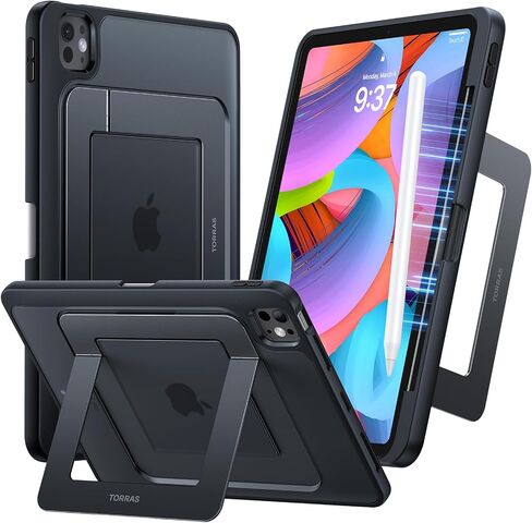 حافظة TORRAS Ostand لجهاز iPad Pro مقاس 11 بوصة (2022/2021/2020/2018، الجيل الرابع/الثالث/ الثاني/الأول) مع مسند قوي، مقاوم للانحناء، حامل قابل للتعديل، عرض بأي زاوية، حامل أقلام مدمج، أسود in Kuwait