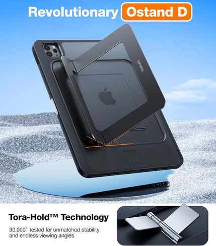 حافظة TORRAS Ostand لجهاز iPad Pro مقاس 11 بوصة (2022/2021/2020/2018، الجيل الرابع/الثالث/ الثاني/الأول) مع مسند قوي، مقاوم للانحناء، حامل قابل للتعديل، عرض بأي زاوية، حامل أقلام مدمج، أسود in Kuwait