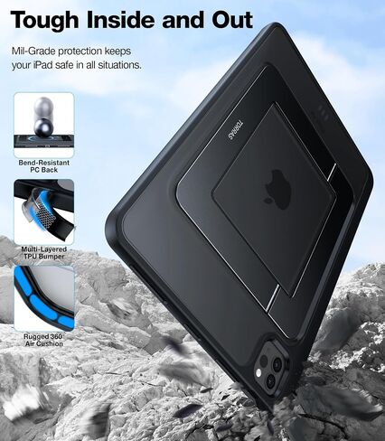 حافظة TORRAS Ostand لجهاز iPad Pro مقاس 11 بوصة (2022/2021/2020/2018، الجيل الرابع/الثالث/ الثاني/الأول) مع مسند قوي، مقاوم للانحناء، حامل قابل للتعديل، عرض بأي زاوية، حامل أقلام مدمج، أسود in Kuwait