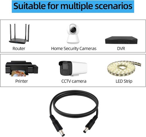 DC5.5x2.1mm 12V Male to Male Cable 18AWG Male to Male Extension Cable 3.3ft | 12V DC Connector 5521 for Security Cameras, LED Strips, Routers, and Printers 2pcs in Kuwait