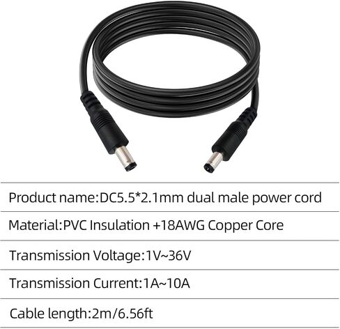 DC5.5x2.1mm 12V Male to Male Cable 18AWG Male to Male Extension Cable 3.3ft | 12V DC Connector 5521 for Security Cameras, LED Strips, Routers, and Printers 2pcs in Kuwait