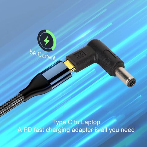 محول Heayzoki PD USB C إلى DC 6.0x3.7 مم، 100W PD USB C أنثى إلى DC ذكر، محول من النوع C إلى 6.0x3.7 مم، بزاوية 90 درجة، لأجهزة الكمبيوتر المحمولة والأجهزة الأخرى in Saudi Arabia