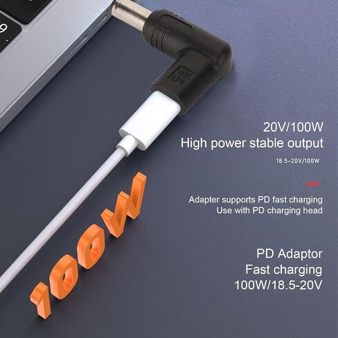 محول Heayzoki PD USB C إلى DC 6.0x3.7 مم، 100W PD USB C أنثى إلى DC ذكر، محول من النوع C إلى 6.0x3.7 مم، بزاوية 90 درجة، لأجهزة الكمبيوتر المحمولة والأجهزة الأخرى in Saudi Arabia